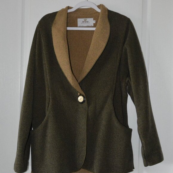 Janska Polartec Fleece Jacket Cardigan USA Made size Small Olive Green - Picture 3 of 9